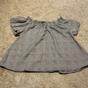 Plaid off the shoulder shirt